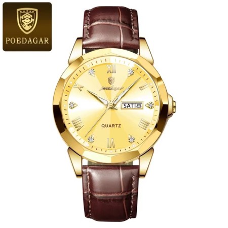 POEDAGAR 810 High Quality Quartz Sports Business Leather Men's Watches-Golden