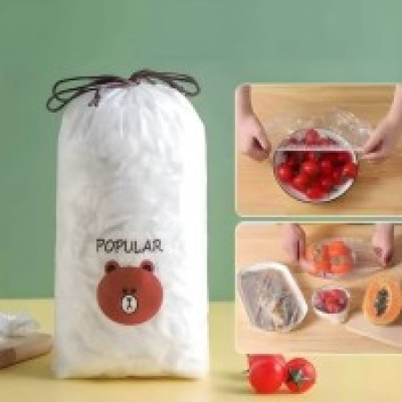 ( 100 Pcs ) Disposable Food Cover Plastic Wrap Elastic Food